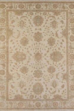 Oriental rug, floral taupe and cream oriental rug made from wool. Size 5x6.4.