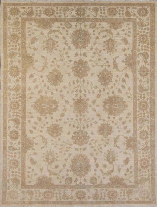 Oriental rug, floral taupe and cream oriental rug made from wool. Size 5x6.4.