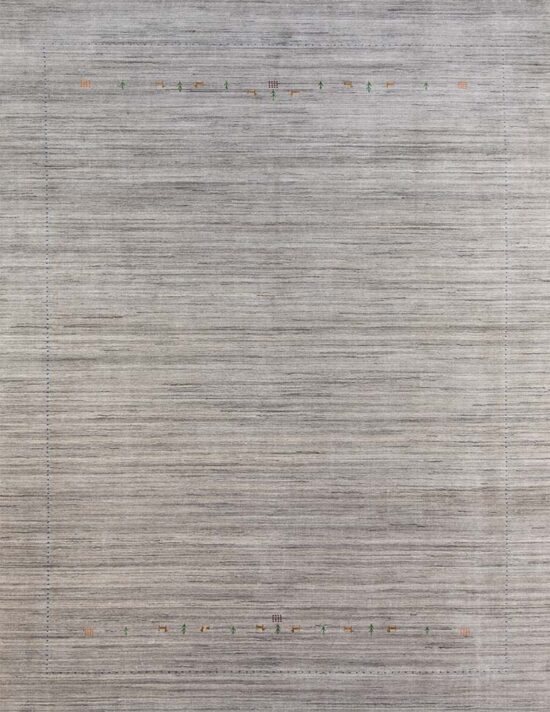 Gray area rug crafted in India; contemporary area rug made of wool. Size 9x11.7.