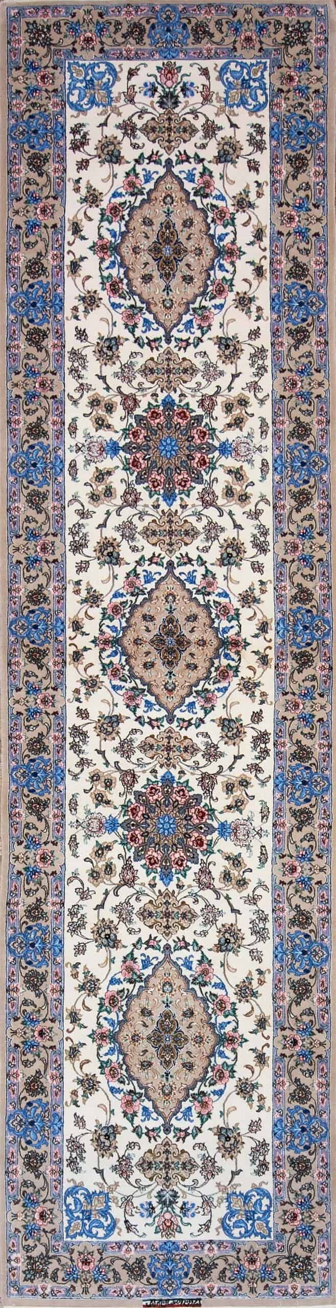 7544- High quality kork wool and silk handmade Persian Isfahan hallway runner rug for dark hallway. Size 2.9x10.10.
