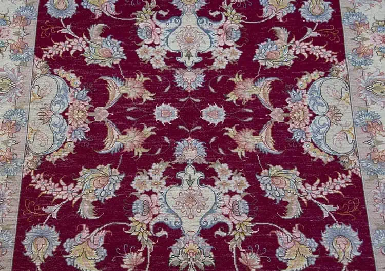7547- Purple red runner rugs for hallways, handmade Persian Tabriz wool and silk runner rug. Size 2.10x8.1. Backside image.