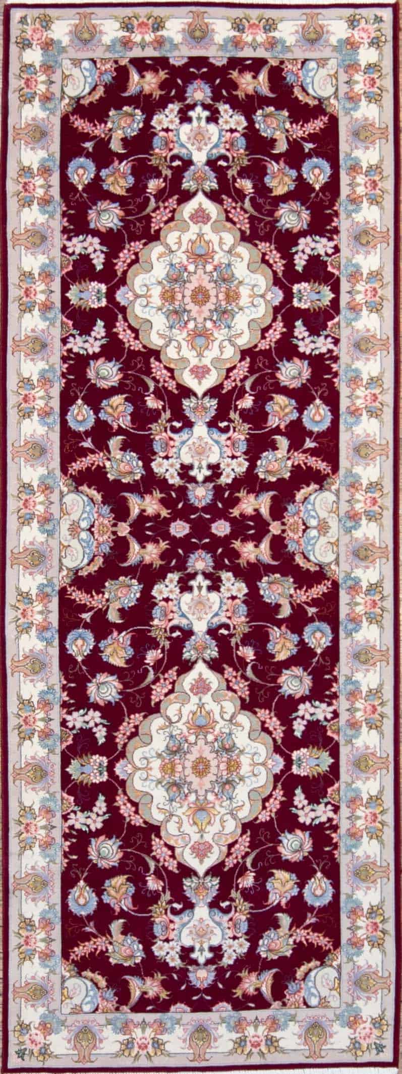 7547- Purple red runner rugs for hallways, handmade Persian Tabriz wool and silk runner rug. Size 2.10x8.1.