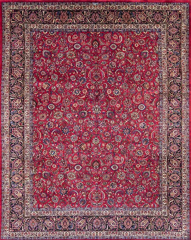 2565- Exquisite fine quality handmade Persian Mashad 10x12 area rug, an example of rugs with no medallion.