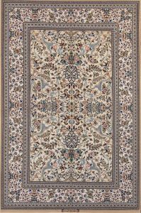 Marble rug, hand Knotted Persian Isfahan Rug in marble color made from kurk wool and silk. Size 5x7.7.