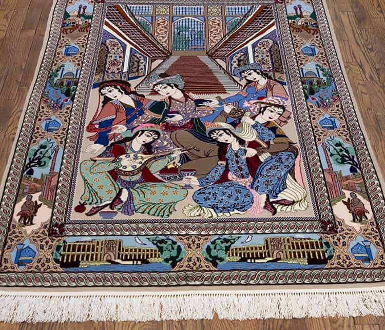 1182- Hand Knotted Pictorial Rug, Poetic Scenery Persian Isfahan Rug. Size 3.9x5.8. 1182- Hand Knotted Pictorial Rug, Poetic Scenery Persian Isfahan Rug. Size 3.9x5.8.