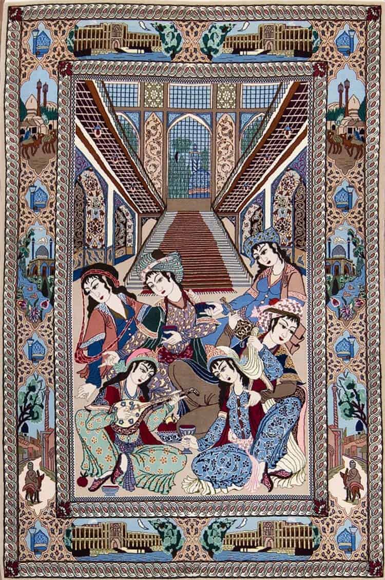 1182- Hand Knotted Pictorial Rug, Poetic Scenery Persian Isfahan Rug. Size 3.9x5.8.