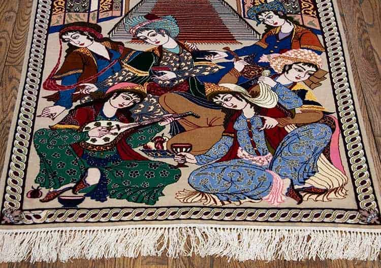 1184- Pictorial Rug, Poetic Scenery Rug, Hand Knotted Persian Isfahan Rug. Size 2.9x4.4. 1184- Pictorial Rug, Poetic Scenery Rug, Hand Knotted Persian Isfahan Rug. Size 2.9x4.4.