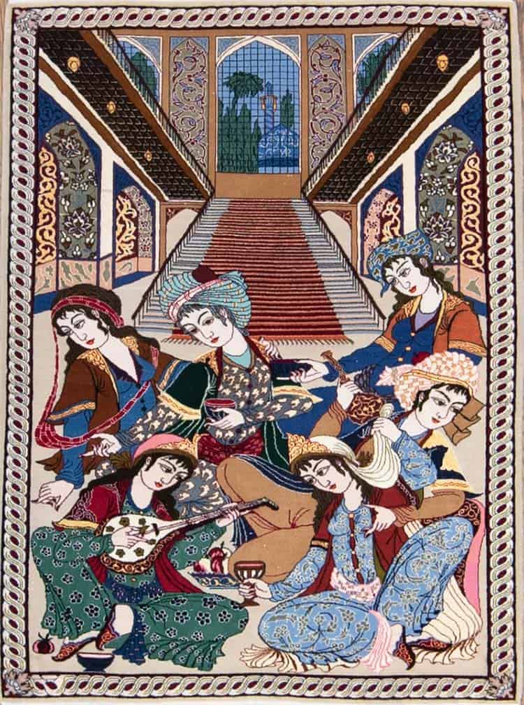 1184- Pictorial Rug, Poetic Scenery Rug, Hand Knotted Persian Isfahan Rug. Size 2.9x4.4.