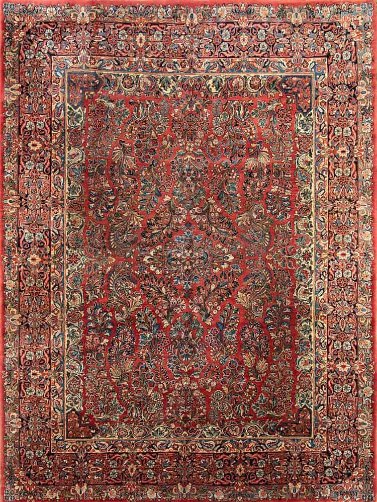 1258- Vintage Persian rug, fine quality floral hand knotted vintage Persian Sarouk rug made from soft kork wool. Size 8.9x11.8.