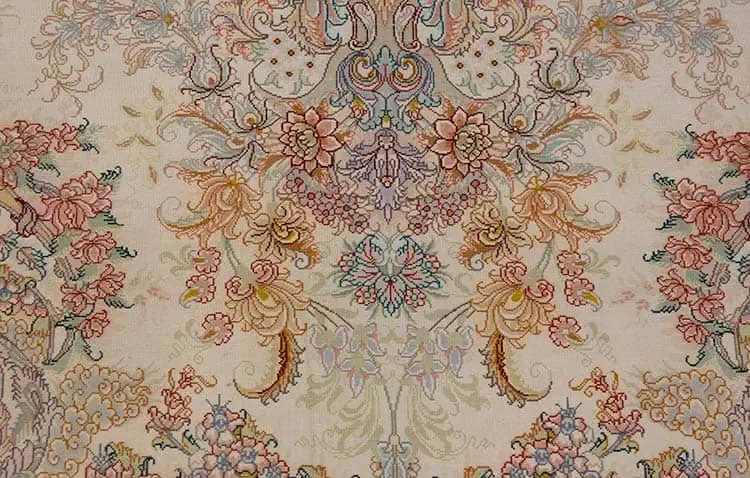 2449- Exquisite hand woven silk Persian carpet An Iranian carpet inspired by European floral motifs. Size 4.10x7.3. Backside image.