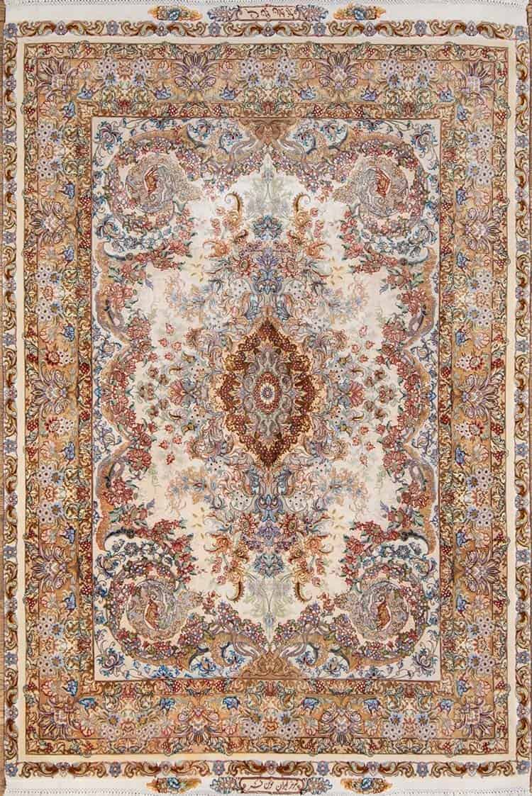 2449- Exquisite hand woven silk Persian carpet An Iranian carpet inspired by European floral motifs. Size 4.10x7.3. 