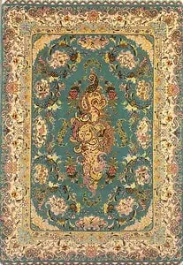 2751- Handmade Persian rug, beautiful teal green wool and silk Persian Tabriz rug by Shir Far. Size 5.2x7.4.
