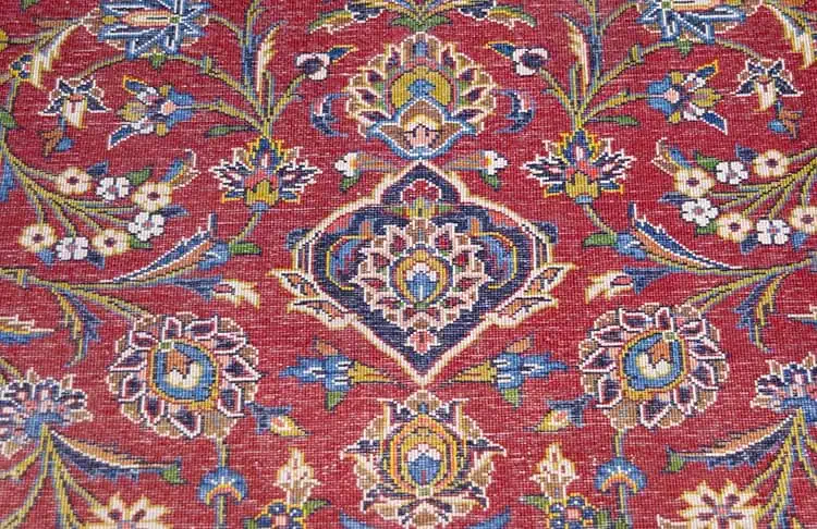 Rug 2201- traditional red area rug, 9x13 red Persian area rug in traditional floral Kashan style made from 100% wool. Backside image. Rug 2201- traditional red area rug, 9x13 red Persian area rug in traditional floral Kashan style made from 100% wool. Backside image.