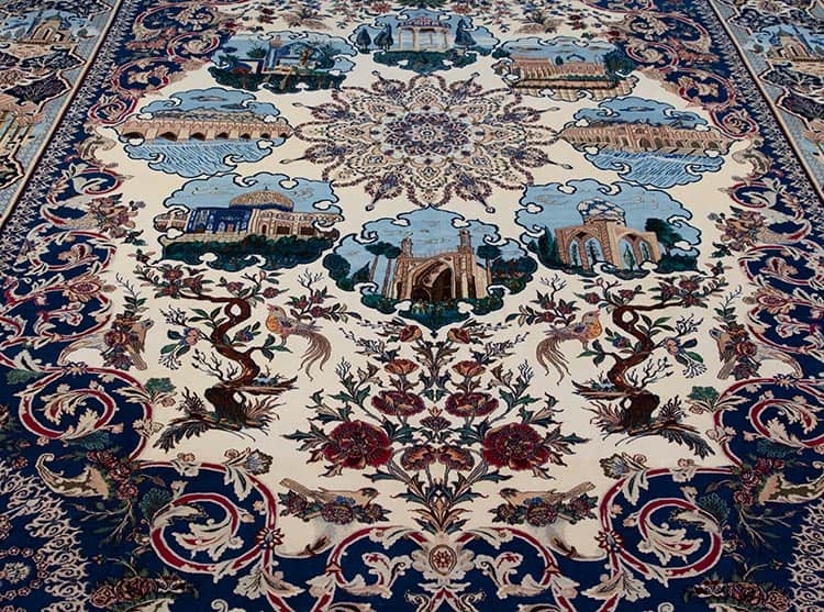 2500- Captivating rugs with high knot Count, fine quality handmade Persian Nain rug with historical monuments of Iran, an old Persian rug in like-new condition. Size 9.4 x 12.8. 2500- Captivating rugs with high knot Count, fine quality handmade Persian Nain rug with historical monuments of Iran, an old Persian rug in like-new condition. Size 9.4 x 12.8.