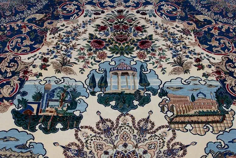 2500- Captivating rugs with high knot Count, fine quality handmade Persian Nain rug with historical monuments of Iran, an old Persian rug in like-new condition. Size 9.4 x 12.8. 2500- Captivating rugs with high knot Count, fine quality handmade Persian Nain rug with historical monuments of Iran, an old Persian rug in like-new condition. Size 9.4 x 12.8.