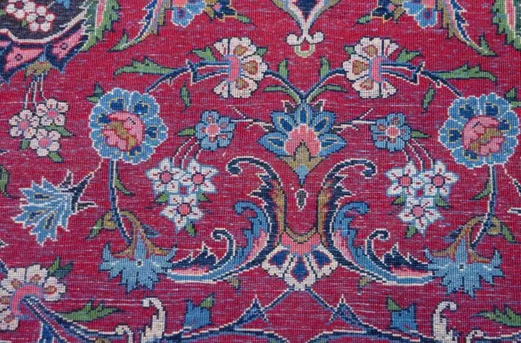 Rug 2791- Persian burgundy rug with beautiful center medallion and floral motifs. Handmade old Persian Kashan rug in excellent condition. Size 8.9 x 12.9. Backside image. Rug 2791- Persian burgundy rug with beautiful center medallion and floral motifs. Handmade old Persian Kashan rug in excellent condition. Size 8.9 x 12.9. Backside image.