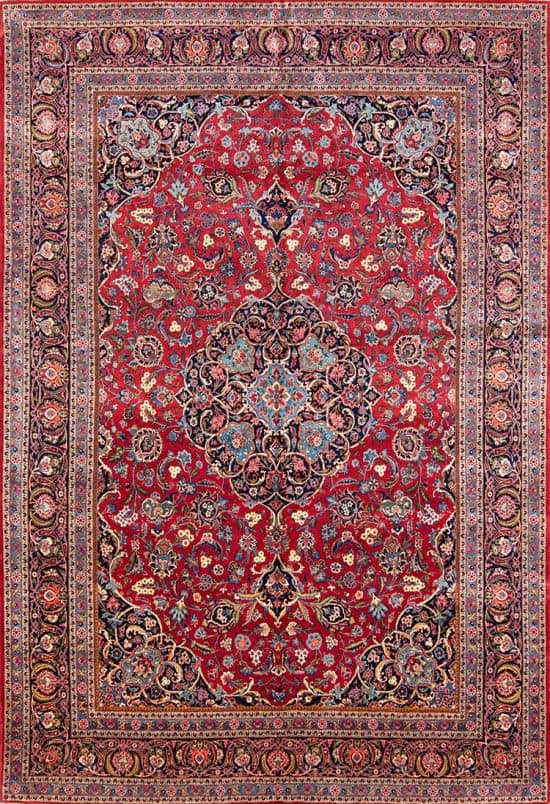 Rug 2791- Persian burgundy rug with beautiful center medallion and floral motifs. Handmade old Persian Kashan rug in excellent condition. Size 8.9 x 12.9. 