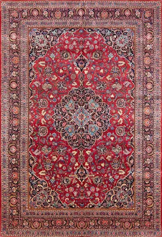 Rug 2791- Persian burgundy rug with beautiful center medallion and floral motifs. Handmade old Persian Kashan rug in excellent condition. Size 8.9 x 12.9. 