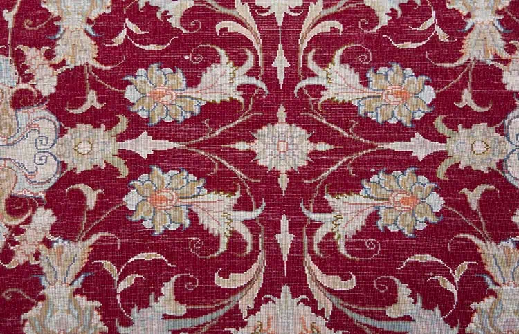 Rug 7548- Stair runner 10 foot, handmade floral Persian Tabriz long runner for stairs made from wool and silk. Size 3x10.6. Backside image.