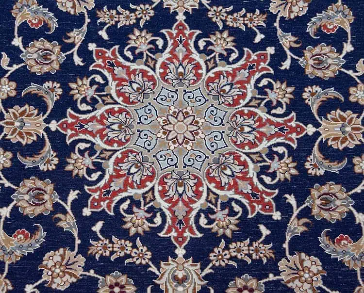 Rug 7554- Fine quality runners for stairs, blue Persian runner rug made in Isfahan made from kork wool and silk. Size 2.9 x 7.4. Backside image.