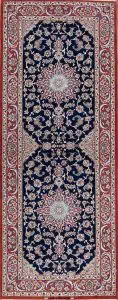 Rug 7554- Fine quality runners for stairs, blue Persian runner rug made in Isfahan made from kork wool and silk. Size 2.9 x 7.4.