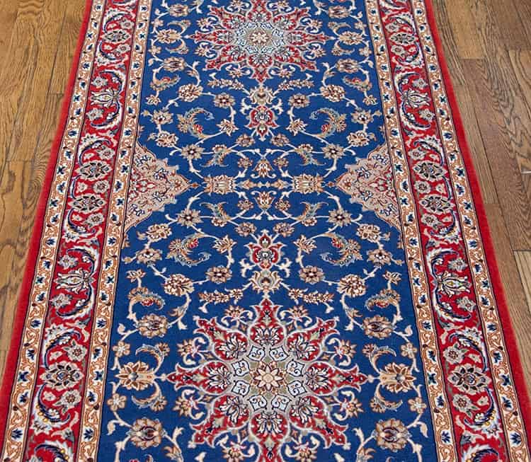 7555- Captivating hallway rug runners, blue Persian rug runner made from kork wool and silk. Size 2.9x7.2. 7555- Captivating hallway rug runners, blue Persian rug runner made from kork wool and silk. Size 2.9x7.2.