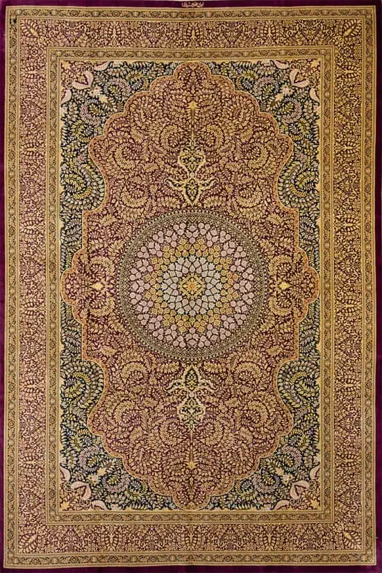 7556- Stunning 100% pure silk rug highly detailed luxurious hand knotted Persian Qum silk rug for Living room. Size 6.6 x 9.9.