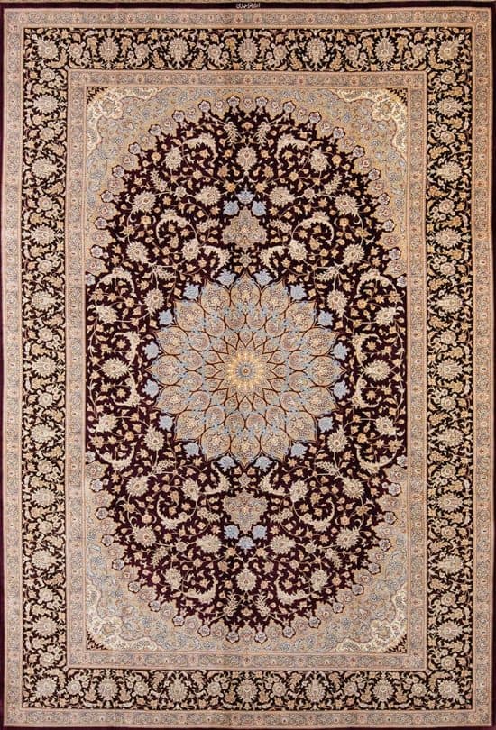 Rug 7559- Purple area rugs, exquisite handmade floral Persian Qum silk area rug made to perfection with beauty and quality in mind. Size 6.6 x 9.6.