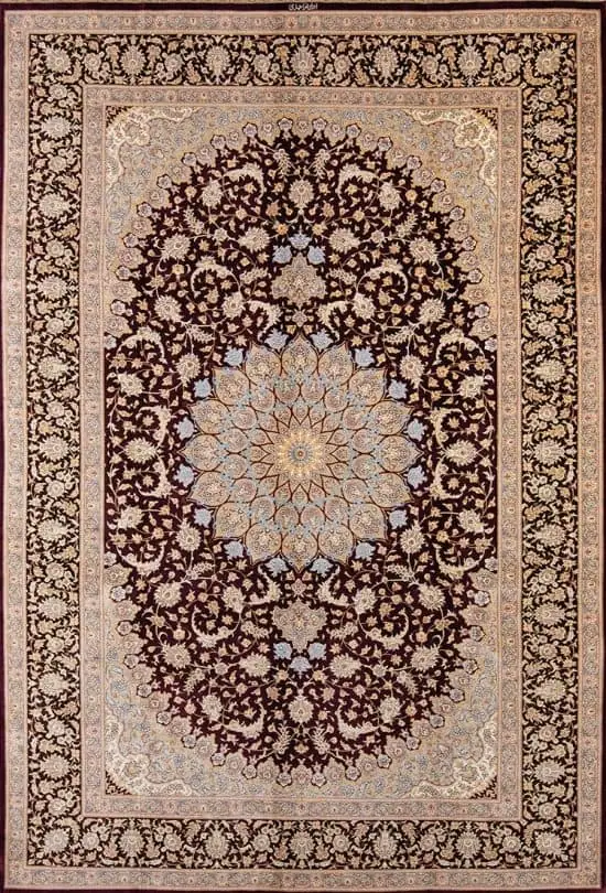 Rug 7559- Purple area rugs, exquisite handmade floral Persian Qum silk area rug made to perfection with beauty and quality in mind. Size 6.6 x 9.6.