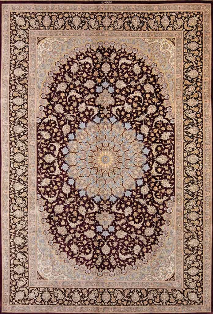 Rug 7559- Purple area rugs, exquisite handmade floral Persian Qum silk area rug made to perfection with beauty and quality in mind. Size 6.6 x 9.6.