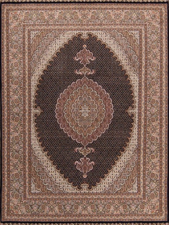Rug 2716- Authentic Persian rug, Hand knotted wool and silk navy blue Persian Tabriz rug. Size 5.2x6.10.