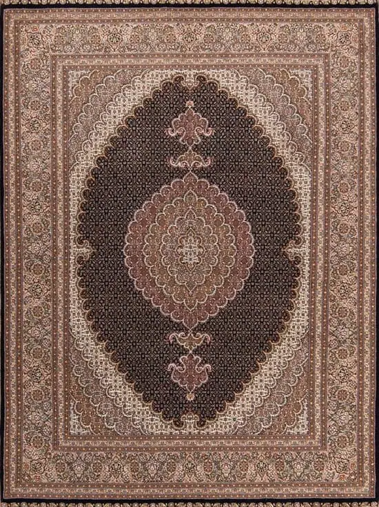 Rug 2716- Authentic Persian rug, Hand knotted wool and silk navy blue Persian Tabriz rug. Size 5.2x6.10.