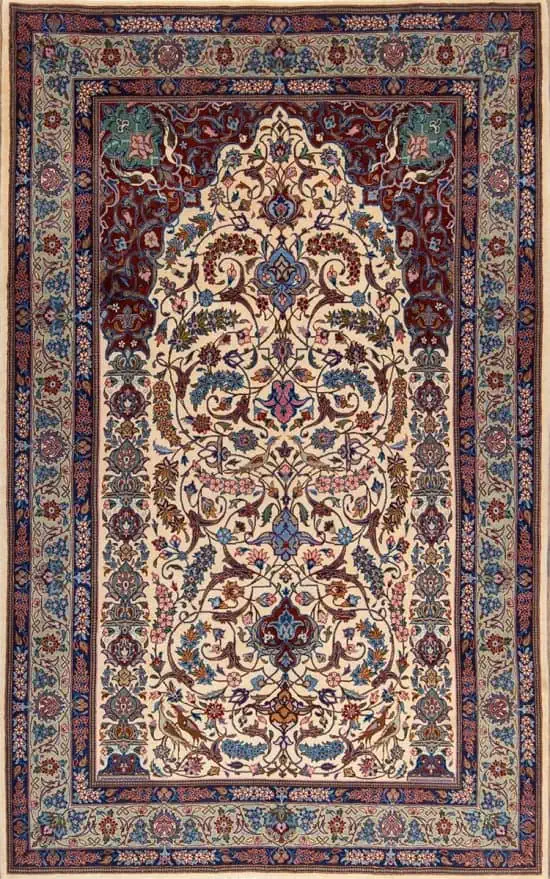 Rug 2721- Elegant arch design 5x8 beige Persian rug. Hand knotted vintage vintage rug packed with artistic motifs. 