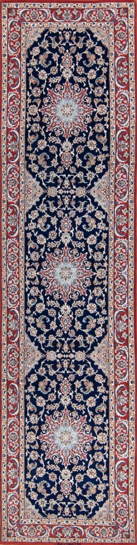 Rug 7550- Beautiful floral 10 ft hallway runner rug. A fine Persian hallway rug made from kork wool and silk. It measures 2.7 x 10.4.