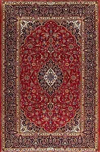 Rug 2336 – Area Rug 5x7, Handmade Persian Kashan wool rug in traditional red and navy, elegant medallion design, size 5x7.