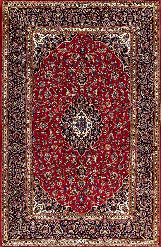 Rug 2336 – Area Rug 5x7, Handmade Persian Kashan wool rug in traditional red and navy, elegant medallion design, size 5x7.