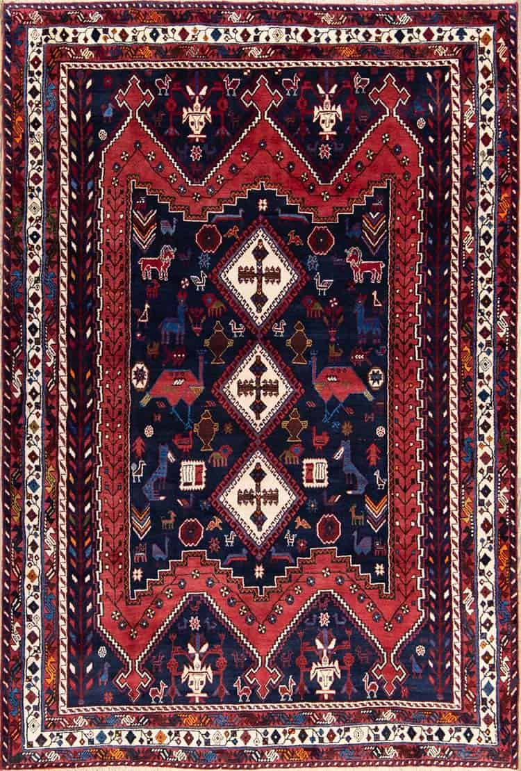 Rug 2643 – Wool Rug, Persian Sirjan handmade geometric rug in navy blue and red, durable and soft, size 5.5x8. Rug 2643 – Wool Rug, Persian Sirjan handmade geometric rug in navy blue and red, durable and soft, size 5.5x8.
