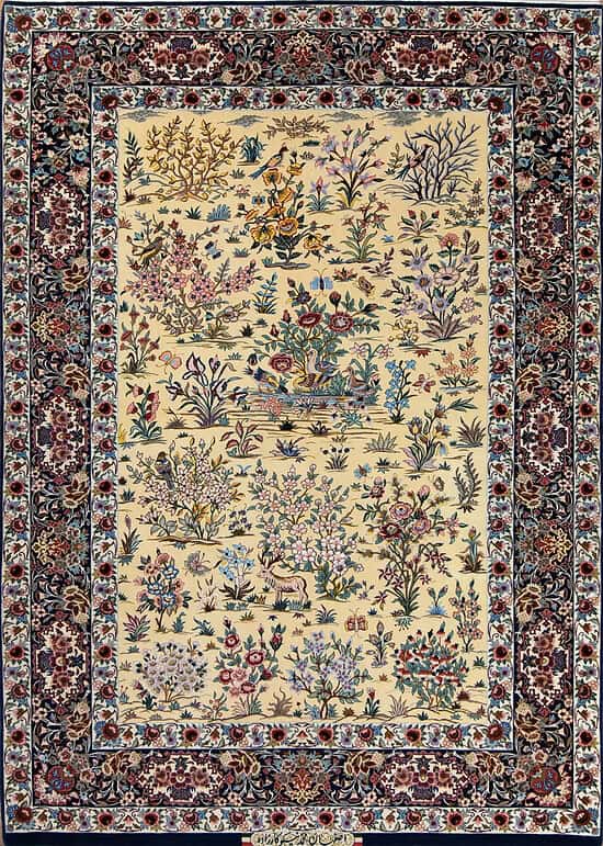 1208- A magnificent high quality Persian rug from Isfahan, featuring fine silk and kork wool craftsmanship, radiant floral motifs, and exceptional detail — Beautiful Rugs Chicago.