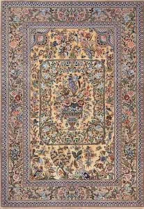 Exclusive rug. Beautiful hand knotted Persian Isfahan rug made of silk and kork wool in gold color. Size 5x7.4 Exclusive rug. Beautiful hand knotted Persian Isfahan rug made of silk and kork wool in gold color. Size 5x7.4