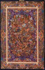 Hand knotted pure silk Persian Qum rug with an artistic multicolor tree of life design. Size 4.6x7. Hand knotted pure silk Persian Qum rug with an artistic multicolor tree of life design. Size 4.6x7.