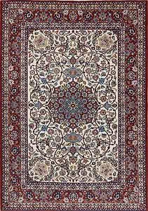 Authentic handmade antique Persian Isfahan Wool rug with beige and red colors. Rug size 5x7. Authentic handmade antique Persian Isfahan Wool rug with beige and red colors. Rug size 5x7.
