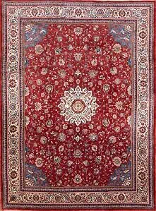 Large area rug. Hand woven floral Persian Sarouk rug in red color made of wool. Size 10.9x14.4. Large area rug. Hand woven floral Persian Sarouk rug in red color made of wool. Size 10.9x14.4.