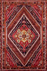 Persian Shiraz wool rug in red color geometric style. Size 5.8x8.8 Persian Shiraz wool rug in red color geometric style. Size 5.8x8.8