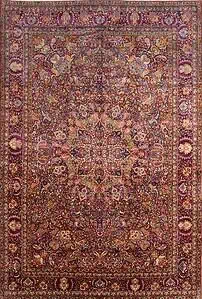 Antique rug. Handmade Persian Yazd antique rug, Multicolor with red and pink. Size 10.3x15. Antique rug. Handmade Persian Yazd antique rug, Multicolor with red and pink. Size 10.3x15.