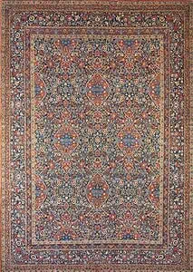 Large antique Isfahan Ahmad rug with Shah Abbassi floral design in deep indigo and burnt orange colors. Rug size 11.9x16.6. Large antique Isfahan Ahmad rug with Shah Abbassi floral design in deep indigo and burnt orange colors. Rug size 11.9x16.6.