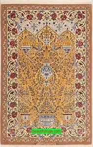 Persian Isfahan tree of life rug with gold and taupe colors. Size 4.2x6 Persian Isfahan tree of life rug with gold and taupe colors. Size 4.2x6