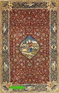 Antique Persian rug, Tabriz Carpet, Pictorial Carpet illustrating portrait of Miriam in the center of rug Antique Persian rug, Tabriz Carpet, Pictorial Carpet illustrating portrait of Miriam in the center of rug