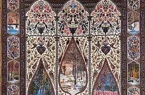 Multicolor hand knotted Persian Isfahan rug with vases, birds and flowers. Size 11.9x16. Multicolor hand knotted Persian Isfahan rug with vases, birds and flowers. Size 11.9x16.