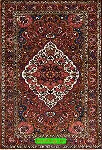 Antique Persian Rug Circa 1930, Vintage Persian Bakhtiari Rug, terracotta color and white medallion. Antique Persian Rug Circa 1930, Vintage Persian Bakhtiari Rug, terracotta color and white medallion.