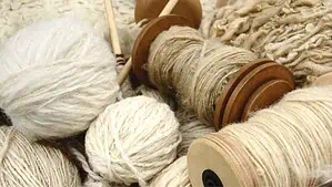 Spools and wool balls in various colors